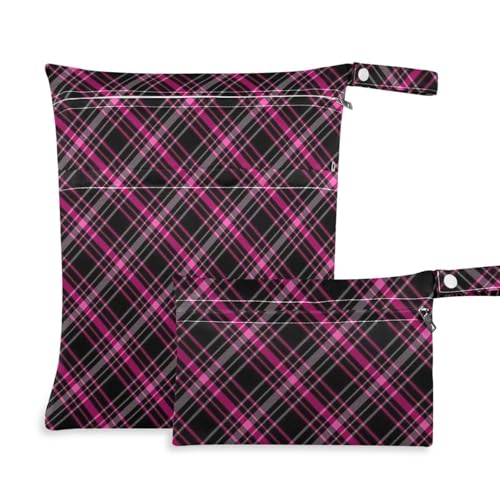 Waschbare Taschen für Babys, 2 Stück, nasse Tasche für Badeanzug mit Griffen für Yoga, Baby-Windeln (schwarz und rosa kariert) von aidingzhi