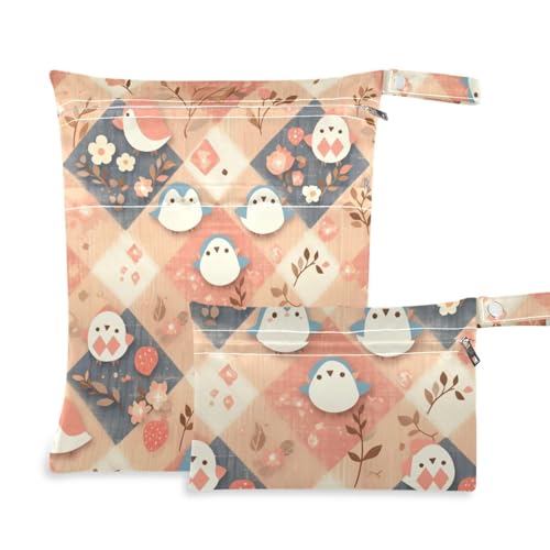 Waschbare Taschen für Reisen, 2 Stück, Wickeltasche, wesentliche Gegenstände mit Griffen für Reisen, Baden (karierte süße Vögel) von aidingzhi