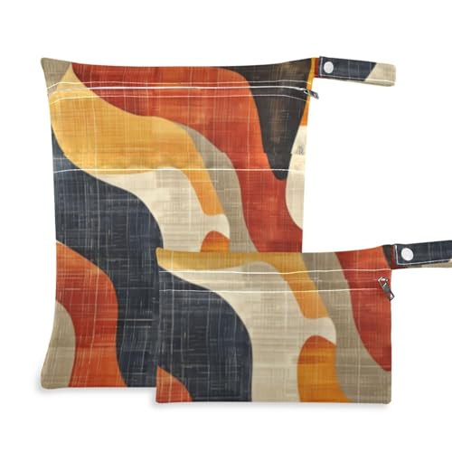 Wasserdichte Badeanzugtaschen, 2 Stück, Reiseutensilien für Babys mit Griffen für Baby-Windeln, Baby-Windeln (geometrische Vintage-Wellen) von aidingzhi