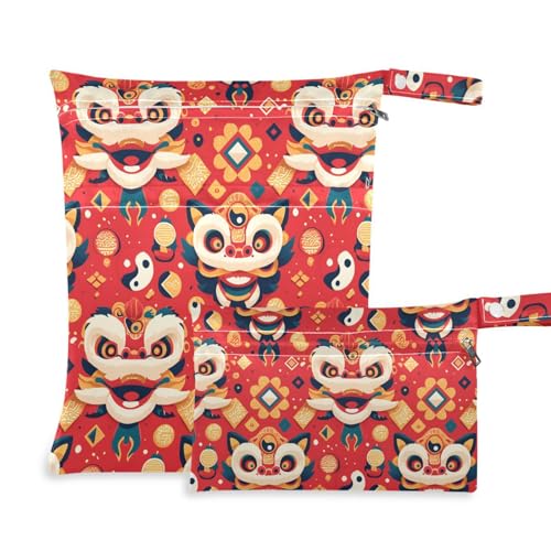 Wasserdichte Tasche für Stoff, 2 Stück, Reiseutensilien für Babys, mit Griffen zum Baden, Reisen (Chinesisches Neujahrsrot) von aidingzhi