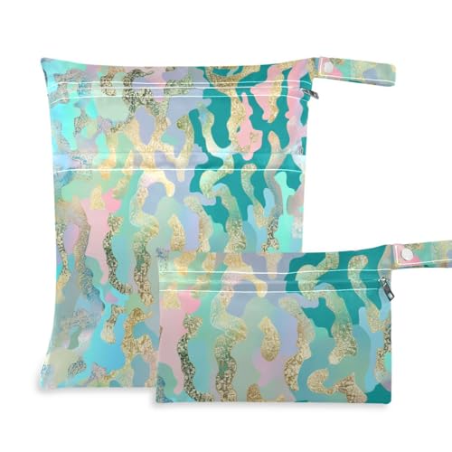 Wasserdichte Wickeltasche, 2 Stück, wichtige Gegenstände mit Griffen zum Baden, Strand (Mystery Blue Golden Geparden-Druck) von aidingzhi