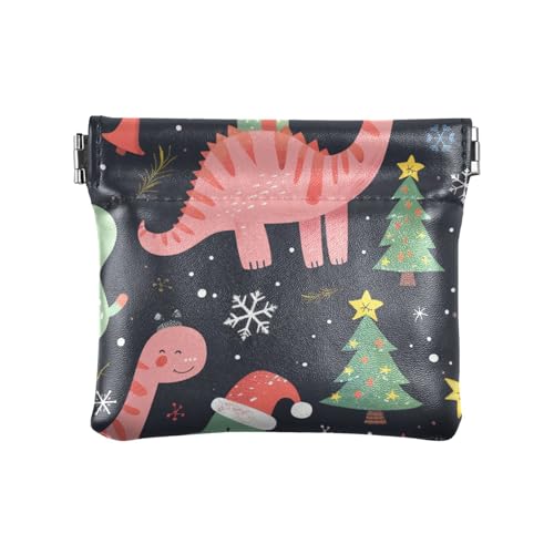 Weihnachten Pfirsich Dinosaurier Geschenk Damen Kleine Leder Kleingeld Geldbörse Ausgefallene Kleingeld Geldbörse mit Verschluss für Frauen Mädchen, Weihnachts-Pfirsich-Dinosaurier-Geschenk, von aidingzhi