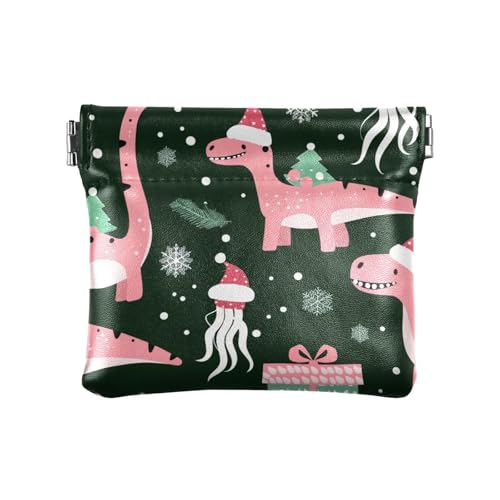 Weihnachten Pfirsich Dinosaurier Quallen Damen Herren Leder Münzgeldbörsen Tragbare Mini Kosmetiktasche für Frauen, Weihnachtliche Pfirsich-Dinosaurier-Qualle, Dekoration von aidingzhi