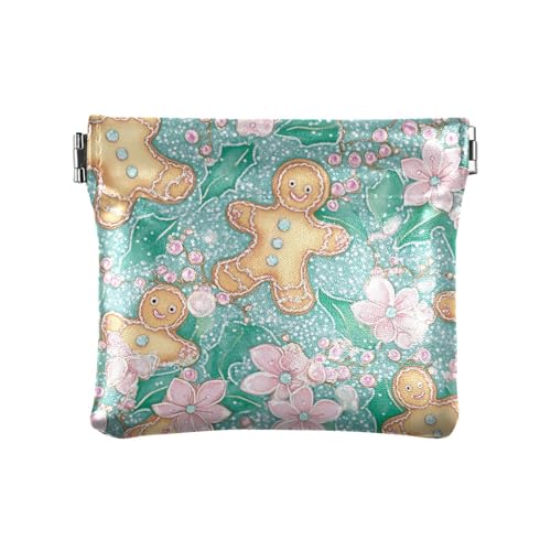 Weihnachtliche Lebkuchen-Männer, glänzender Schmuck, PU-Leder, kleine Münzgeldbörse, niedlicher Karten-Schlüssel-Organizer für Damen und Mädchen von aidingzhi