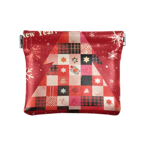Weihnachts-Geldbörse für Damen, PU-Leder, wasserdicht, Mini-Geldbörse für Kleingeld, Rot kariert von aidingzhi