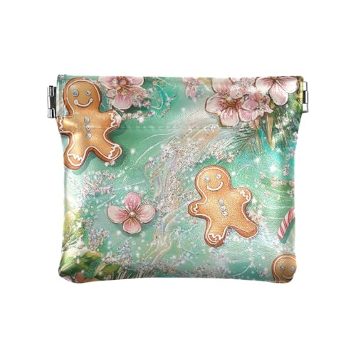 Weihnachts-Lebkuchen-Münzgeldbörse für Herren, glänzender Schmuck, Leder, wasserdicht, Mini-Münzgeldbörse für Damen und Mädchen von aidingzhi