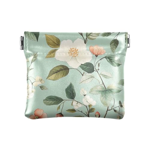 Weiße grüne einfache Blätter, Damen-Geldbörse, PU-Leder, Münzgeldbörse, wasserdichter Verschluss, Kartenhalter für Mädchen, Damen, Handtasche, Weiße grüne einfache Blätter, Dekoration von aidingzhi