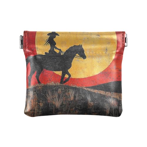 Western Cowgirl Rot Retro Damen Kleine Leder Münzbörse Einzigartige Mini Kosmetiktasche für Frauen Mädchen, Western Cowgirl rot retro, Dekoration Western Cowgirl Rot Retro Damen Kleine Leder Münzbörse Einzigartige Mini Kosmetiktasche für Frauen Mädchen, Western Cowgirl rot retro, Dekoration von aidingzhi