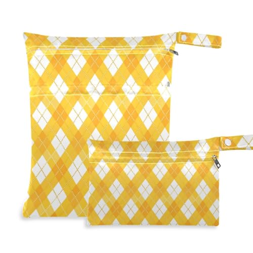 Wiederverwendbare Badeanzugtasche, 2er-Pack, Wickeltasche, unverzichtbare Gegenstände mit Griffen für Strand, Fitnessstudio (Buffalo Plaid Bright Yellow1) von aidingzhi