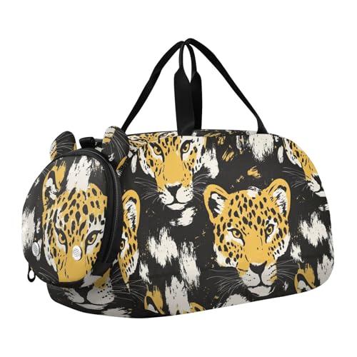 Yellow Tigers Schwarze Mädchen Gym Duffel Bag mit Schuhfach Multifunktionale Wochenend-Reisetasche für Reisen, Sport, Fitness & Workout, Gelb Tigers Schwarz von aidingzhi