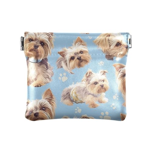 Yorkshire Terrier Dogs Chic Blue Damen Leder Münzgeldbörse Niedlich Mini Kartenhalter Geldbörse für Mädchen Damen Handtasche von aidingzhi