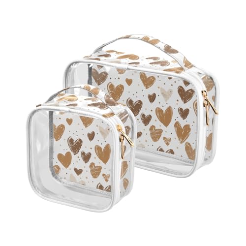 aidingzhi 2 transparente Herren-Kulturbeutel, TSA-geprüft, multifunktional, Reise-Kosmetiktasche, Reisezubehör, braunes Herz, Braunes Herz von aidingzhi