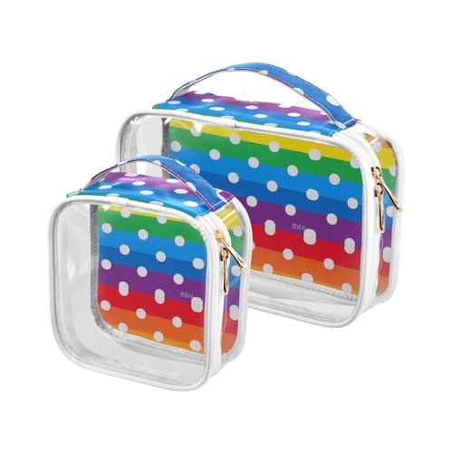 aidingzhi 2 transparente Herren-Kulturbeutel, TSA-geprüft, transparent, kleine Make-up-Tasche, Rasierutensilien, Cartoon-Dot-Regenbogenfarben, Cartoon-Punkte, Regenbogenfarben von aidingzhi