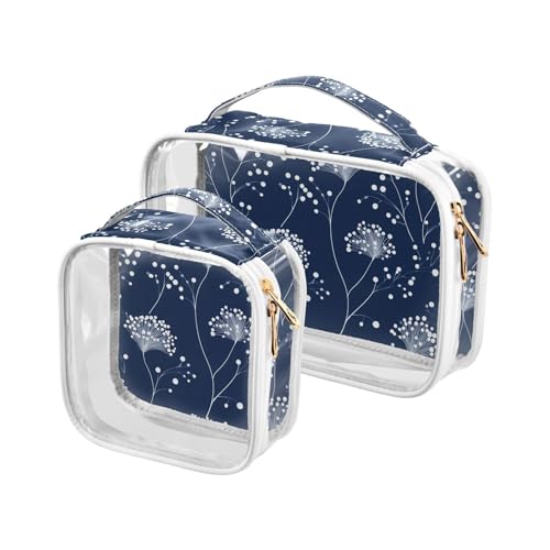 aidingzhi 2 transparente Herren-Kulturbeutel, TSA-geprüft, transparent, kleine Make-up-Tasche, Reisezubehör, weiße Blüten, Dunkelblau, Weiße Blüten, Dunkelblau von aidingzhi