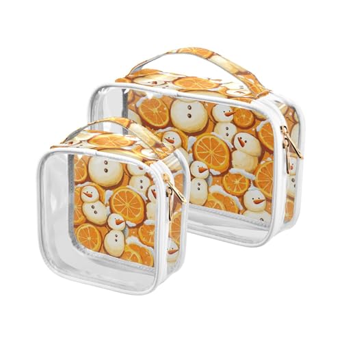 aidingzhi 2 transparente Herren-Kulturbeutel, TSA-zugelassen, multifunktionale Taschen für Damen, Reisen, unverzichtbar, Schneemänner, Orangenfrüchte, Schneemänner, Orangenfrüchte von aidingzhi