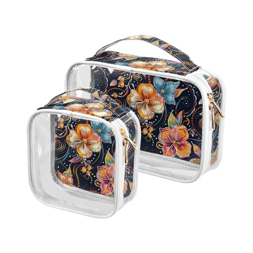 aidingzhi 2 transparente Herren-Kulturbeutel, TSA-zugelassen, tragbar, groß, für Flughafen, Fluggesellschaften, tropischer Wind von hellen Blumen, 2 Stück, Tropischer Wind aus leuchtenden Blumen von aidingzhi