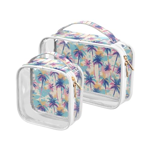 aidingzhi 2 transparente Herren-Kulturbeutel, TSA-zugelassen, transparent, Make-up-Tasche, Rasierset, bunte tropische Palme, Bunte tropische Palme von aidingzhi