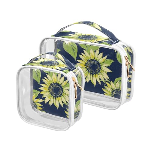 aidingzhi 2 transparente Herren-Kulturbeutel, TSA-zugelassen, wasserabweisend, Make-up-Organizer, Reisezubehör, Sonnenblume, Limettengrün und Marineblau, 2 Stück, Sonnenblume, Limettengrün und von aidingzhi
