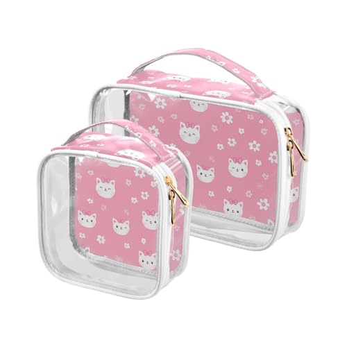 aidingzhi 2 transparente Herren-Kulturbeutel, TSA-zugelassen, wasserdicht, Reisezubehör, niedliches Cartoon-Katzenmuster, Pfirsich-Blumenmuster, 2 Stück, Niedliche Cartoon-Katze, Blumen-Pfirsich von aidingzhi