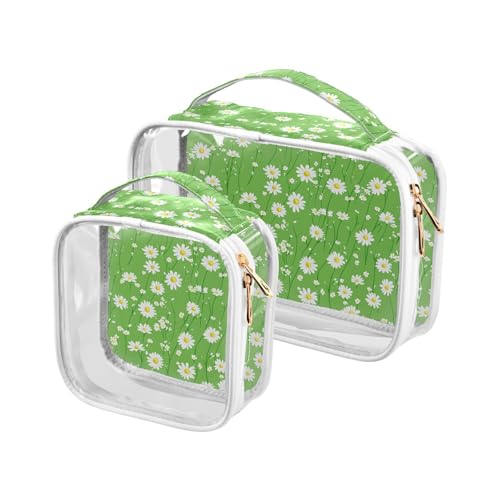 aidingzhi 2 transparente Kulturbeutel, TSA-zugelassen, multifunktionale Taschen für Frauen, Rasurutensilien, Gänseblümchen, Grasgrün, Gänseblümchen-Grasgrün von aidingzhi