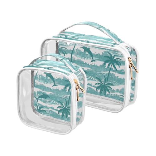 aidingzhi 2 transparente Kulturbeutel, klein, TSA-geprüft, multifunktional, transparent, für Herren, Rasierset, Delfin, Delfin von aidingzhi