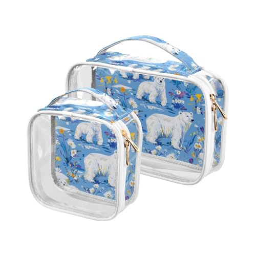 aidingzhi 2 transparente Kulturbeutel für Damen, TSA-zugelassen, multifunktionale Taschen für Damen, Flughafen, Fluggesellschaften, schicker Eisbär, blauer Himmel, 2 Stück, Schicker Eisbär, blauer von aidingzhi
