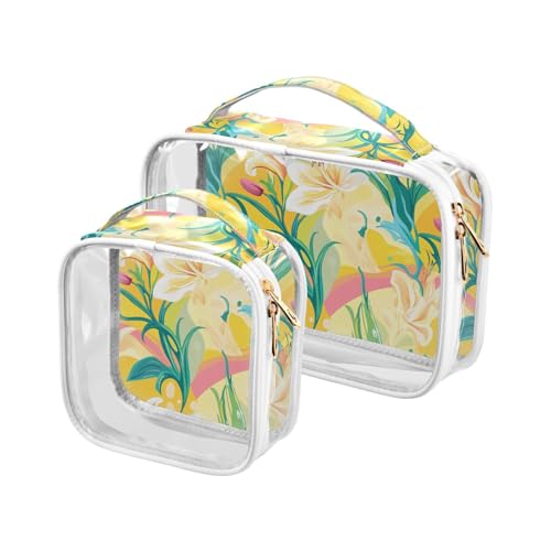 aidingzhi 2 transparente Kulturbeutel für Damen, TSA-zugelassen, wasserabweisend, große Kosmetiktasche, Flughafen, Fluggesellschaften, Osterlilie, Frohe Ostern, Osterlilie, Frohe Ostern von aidingzhi