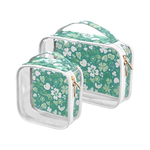 aidingzhi 2 transparente Kulturbeutel für Herren, TSA-geprüft, multifunktional, Make-up-Tasche, Organizer, Flughafen, Fluggesellschaften, Grün, St Clovers, Grüne Kleeblätter von aidingzhi