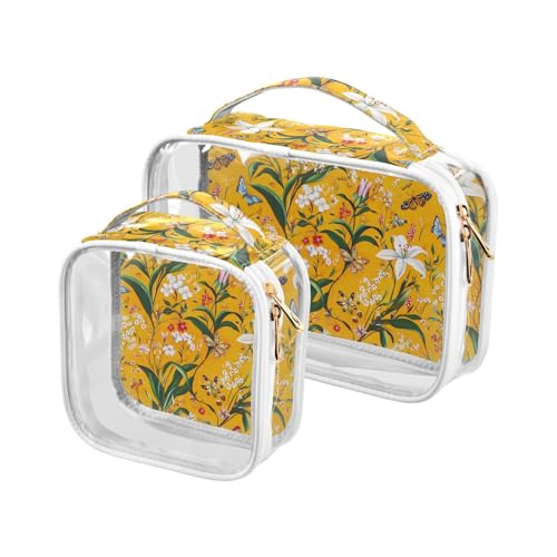 aidingzhi 2 transparente Kulturbeutel für Herren, TSA-geprüft, multifunktionale Reise-Kosmetiktasche, Rasierutensilien, gelbe Lilie, einfache, Gelbe Lilie, schlicht von aidingzhi