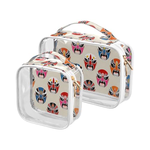 aidingzhi 2 transparente Kulturbeutel für Herren, TSA-zugelassen, tragbare Reise-Make-up-Taschen, Rasierset, chinesisches einzigartiges Peking-Opern-Make-up, Chinesisches einzigartiges von aidingzhi