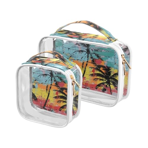 aidingzhi 2 transparente Kulturbeutel für Herren, TSA-zugelassen, transparent, klein, für Flughafen, Fluggesellschaften, Kokosnussbaum, Kokosbaum von aidingzhi