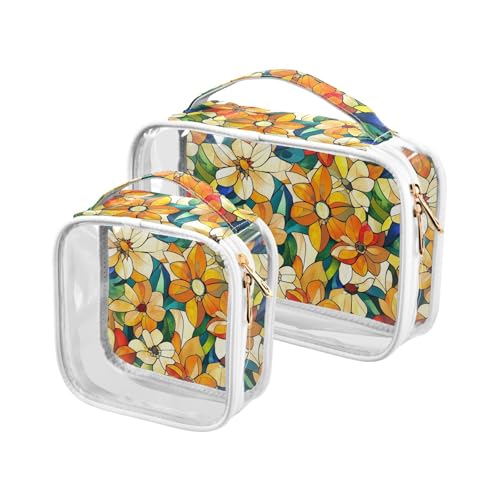 aidingzhi 2 transparente Kulturbeutel für Herren, TSA-zugelassen, wasserabweisend, kleine Make-up-Tasche, Rasierutensilien, Blumen, Buntglas-Stil, Blumen im Buntglas-Stil aidingzhi 2 transparente Kulturbeutel für Herren, TSA-zugelassen, wasserabweisend, kleine Make-up-Tasche, Rasierutensilien, Blumen, Buntglas-Stil, Blumen im Buntglas-Stil von aidingzhi