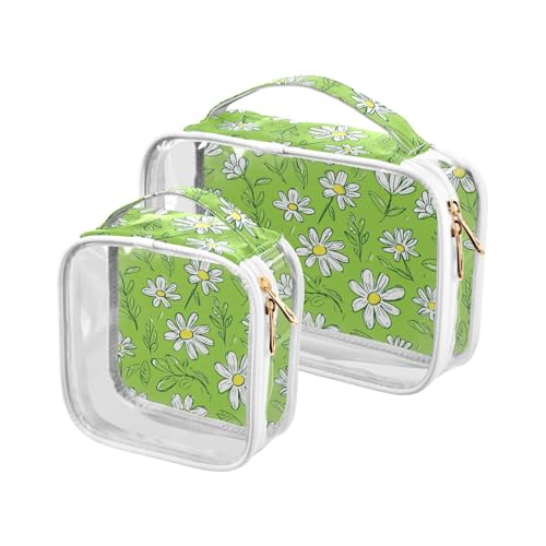 aidingzhi 2 transparente Kulturbeutel zum Aufhängen, TSA-zugelassen, wasserfest, transparent, für Herren, Rasierset, Gänseblümchen, Grasgrün, Gänseblümchen-Grasgrün von aidingzhi