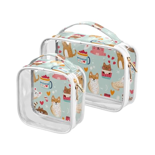 aidingzhi 2 transparente Reise-Kulturbeutel, TSA-zugelassen, wasserdicht, transparent, für Herren, Rasierset, Kaffee, heiße Katzen, Kratoon Cute, Kaffee Hot Cats Kratoon niedlich von aidingzhi