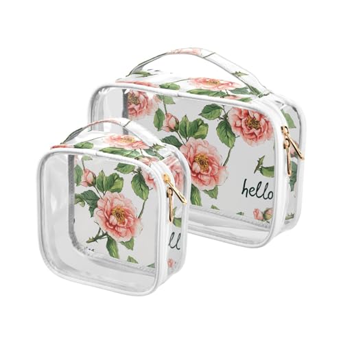 aidingzhi 2 x transparente Herren-Kulturbeutel, TSA-zugelassen, wasserdicht, Make-up-Pinseltasche, Rasierutensilien, einzigartig, Rosenweiß, pfirsichfarben, Einzigartiger rosafarbener weißer Pfirsich von aidingzhi