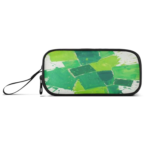 aidingzhi Abstrakte Kunst, quadratische Spritztinte, grüne Nylon-Federmäppchen für Schule, großes Fassungsvermögen, Schreibwaren-Tasche für Büro und Erwachsene von aidingzhi