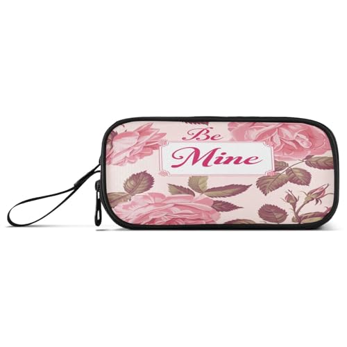 aidingzhi Be Mine Federmäppchen für Mädchen, Rosen-Blumen-Design, Pfirsichfarben, Nylon, große Kapazität, Federmäppchen für High School, Schreibwaren für Schulkinder von aidingzhi