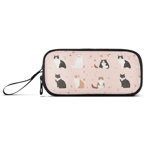 aidingzhi Beauty American Cats Pfirsichfarbenes Nylon-Federmäppchen, großes Fassungsvermögen, Federmäppchen, Schreibwaren für College-Kinder von aidingzhi