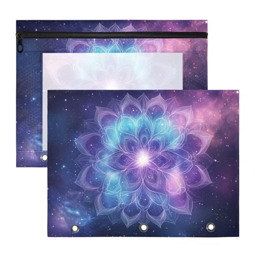 aidingzhi Binder-Federmäppchen, 3 Löcher, 3 Ringe, Tasche für A4-Papier, Briefe, 2 Stück, Lehrerklasse, buntes psychedelisches Mandala von aidingzhi
