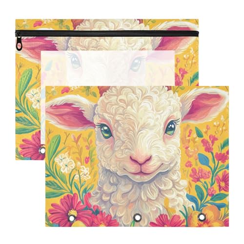 aidingzhi Binder-Federmäppchen, 3 Löcher, Taschenordner für A4-Papier, Briefe, 2 Stück, Studenten, Kunstbedarf, Aufbewahrung, Osterlamm von aidingzhi