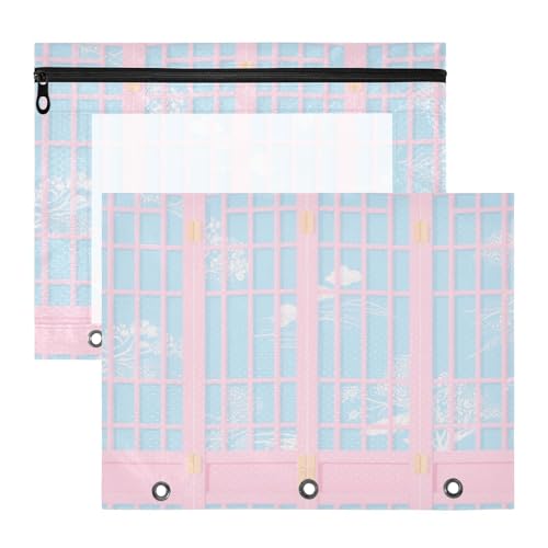 aidingzhi Binder-Federmäppchen, bezaubernde Kunststoff-Dokumentenmappe für A4-Papier, Briefe, 2 Stück, Lehrer, Kunstbedarf, Aufbewahrung, Rosa, Blau, japanischer Bildschirm von aidingzhi