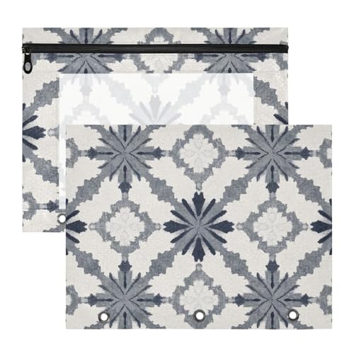 aidingzhi Binder-Federmäppchen, entzückende 3-Loch-Tasche für A4-Papier, Briefe, 2 Stück, Studenten, Klassenzimmer, Grau, Batikfärbung von aidingzhi