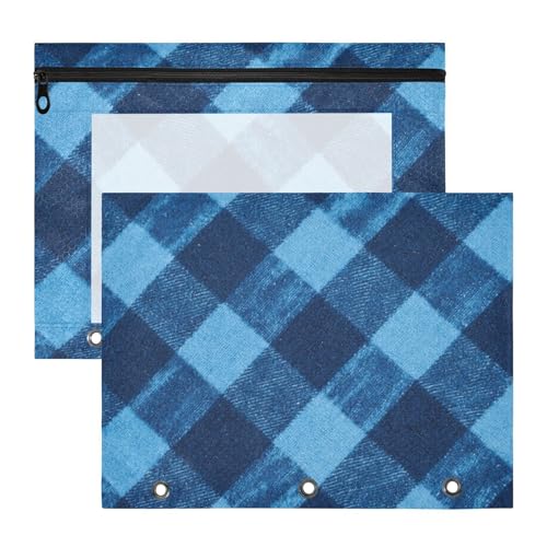 aidingzhi Binder-Federmäppchen, entzückender Stifthalter für A4-Papier, Briefe, 2 Stück, für Lehrer zu Hause, blaues Gitter von aidingzhi