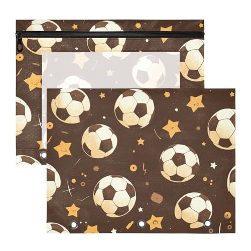 aidingzhi Binder-Federmäppchen, stabile Aufbewahrungstasche für 3 Ringe, 2 Stück, Lehrer, Schulbedarf, brauner Fußballstern von aidingzhi