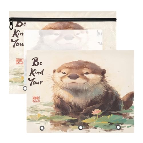 aidingzhi Binder-Federmäppchen, tragbar, 3 Ringe, Tasche für A4-Papier, Briefe, 2 Stück, Studenten, Klassenzimmer, niedlicher Otter, chinesischer Stil von aidingzhi