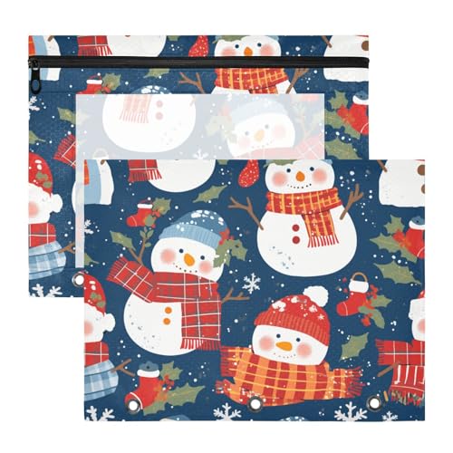 aidingzhi Binder-Federmäppchen, tragbare Aufbewahrungstasche für A4-Papier, Briefe, 2 Stück, Lehrer, Schulbedarf, Weihnachten, Schneemänner von aidingzhi