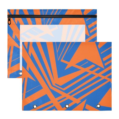 aidingzhi Binder-Federmäppchen, transparent, 3 Löcher, für A4-Papier, Briefe, 2 Stück, Lehrer, College, Zubehör, abstrakte Kunst, geometisch, Orange / Blau von aidingzhi