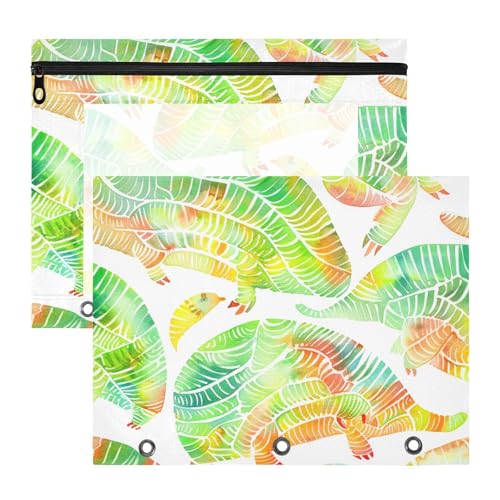 aidingzhi Binder-Federmäppchen, transparent, Stifthalter für A4-Papier, Briefe, 2 Stück, Studenten, Schulbedarf, Aquarell, Wildtiere, Gürteltier, Mandarine, fluoreszierendes Grün von aidingzhi