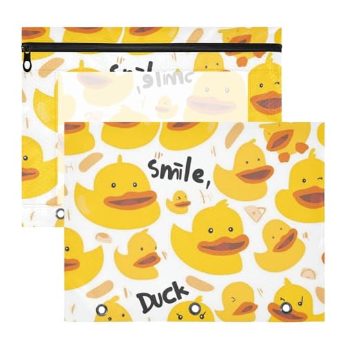 aidingzhi Binder-Federmäppchen, transparente Taschenordner für A4-Papier, Briefe, 2 Stück, Studenten, Kunstbedarf, Aufbewahrung, niedliche, einfache Enten, Gelb von aidingzhi