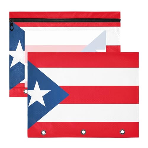 aidingzhi Binder-Federmäppchen mit 3 Löchern, für A4-Papier, Briefe, 2 Stück, Studenten, Büro, Puerto Rico-Flagge, Puerto Rican National Red von aidingzhi